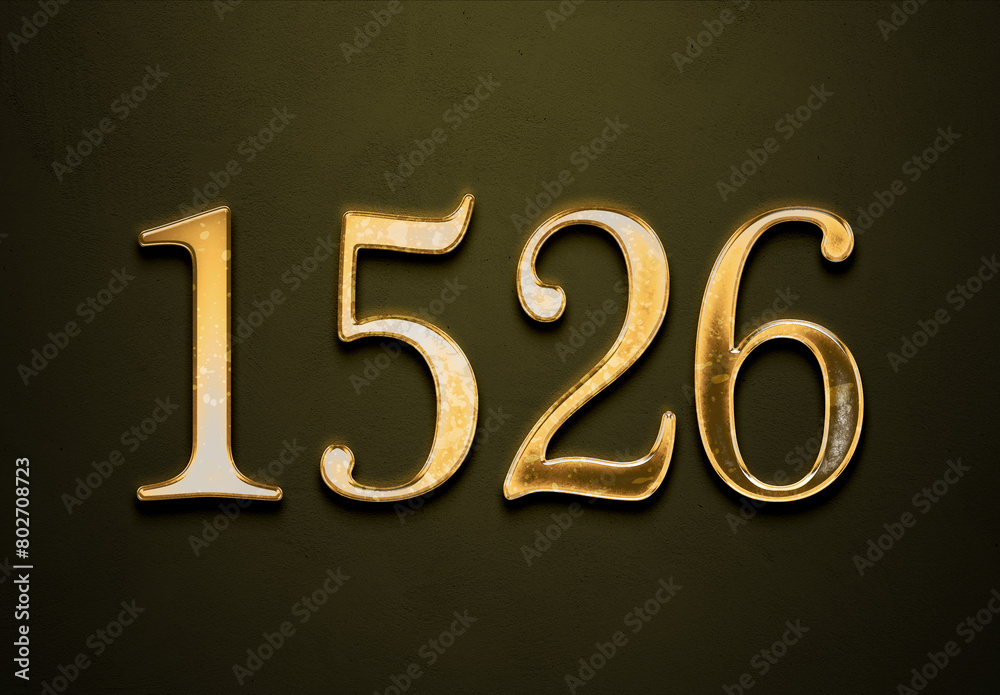 Old gold effect of 1526 number with 3D glossy style Mockup. Old gold effect of 1526 number with 3D glossy style Mockup.