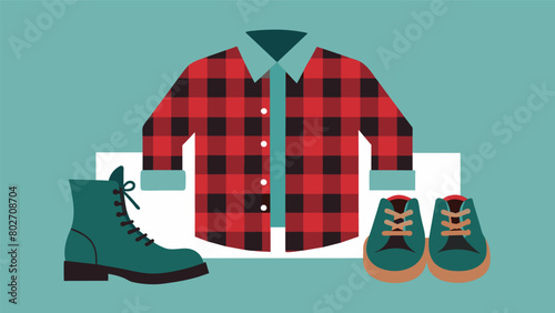 The 90s grunge era is represented with plaid flannel shirts combat boots and distressed denim.. Vector illustration