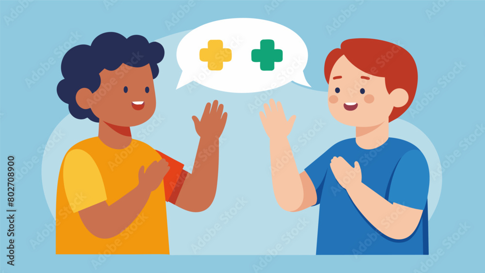 Two friends with autism playing together using sign language to negotiate the rules of their game.. Vector illustration Two friends with autism playing together using sign language to negotiate the rules of their game.. Vector illustration