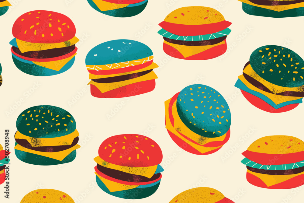A digital illustration of retro burger pattern A digital illustration of retro burger pattern