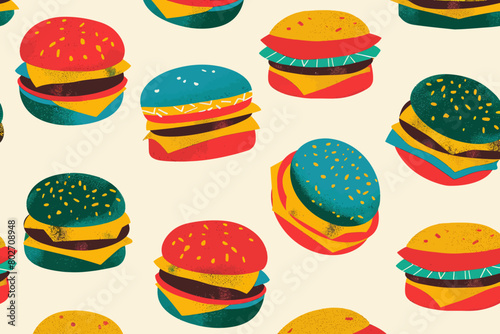 A digital illustration of retro burger pattern
