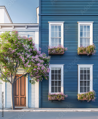 Modern home facade with stylish exteriors. Real Estate concept image.