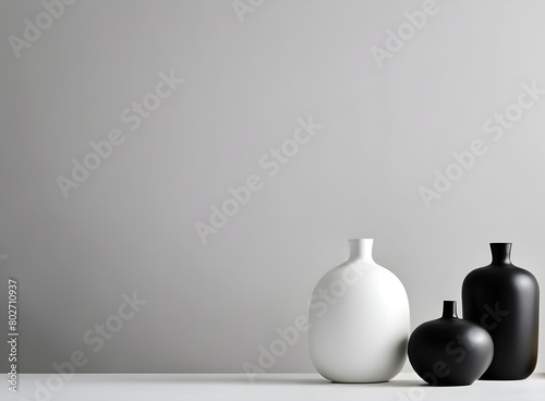 Black and white vases on white background with copyspace