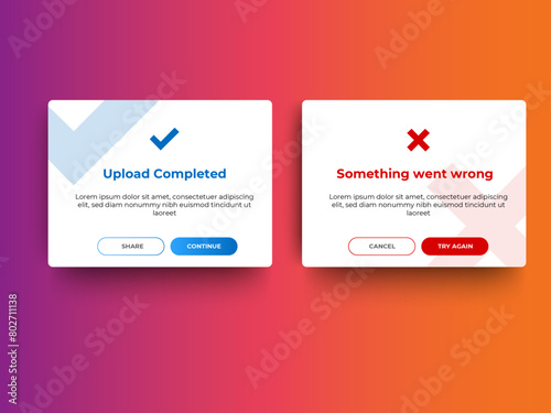 Success and failed pop up notification design for website, mobile or app. vector photo