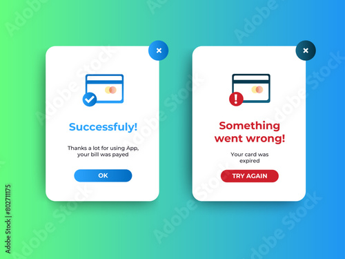 set of payment pop up notification UI design for website, mobile or app. vector