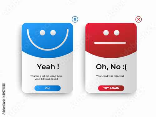 set of payment pop up notification UI design for website, mobile or app. vector