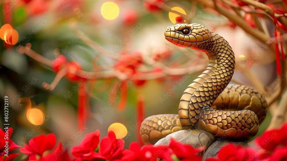 Fototapeta premium Explore significance of the serpent in 2025 Chinese New Year celebrations. Concept Chinese Zodiac, Lunar New Year, Serpent Symbolism, Festive Traditions, Mythology