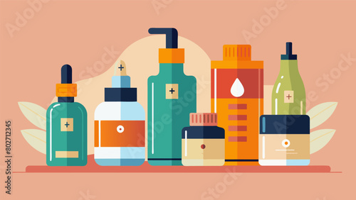 A selection of luxurious vintage facial oils and serums displayed next to their modernday counterparts highlighting the evolution of facial skincare. Vector illustration