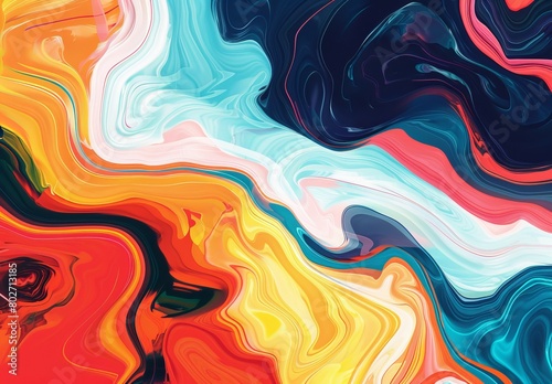 Abstract design of swirling liquid paint in bright rainbow colors, symbolizing fluidity and creativity