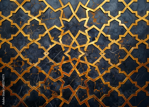 Elegant geometric pattern with gold inlay, Luxurious black and gold seamless geometric pattern, suitable for backgrounds photo
