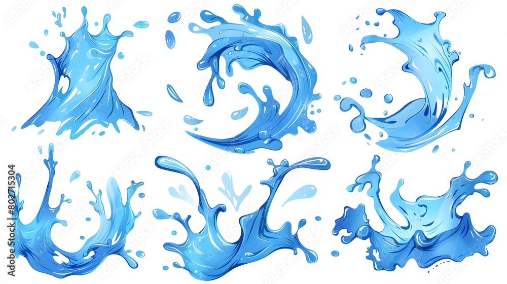 Water Splash and Cartoon Sea Wave Icons, Perfect for Illustrating Liquid Motion and Aquatic Themes Water Splash and Cartoon Sea Wave Icons, Perfect for Illustrating Liquid Motion and Aquatic Themes