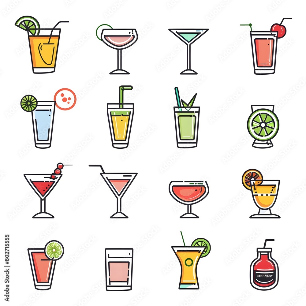 Alcoholic cocktails icons set Alcoholic cocktails icons set