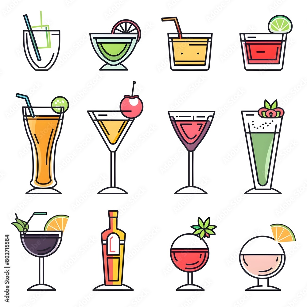 Alcoholic cocktails icons set