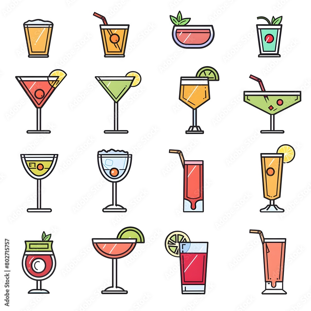 Alcoholic cocktails icons set Alcoholic cocktails icons set