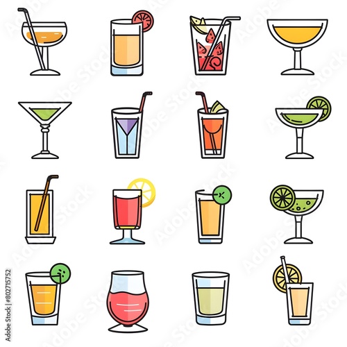 Alcoholic cocktails icons set