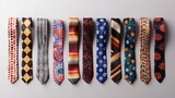 Collection of tie patterns on a light background. copy space for text.