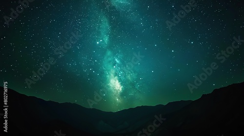 Illustration of night sky stars milky way with mountains landscape