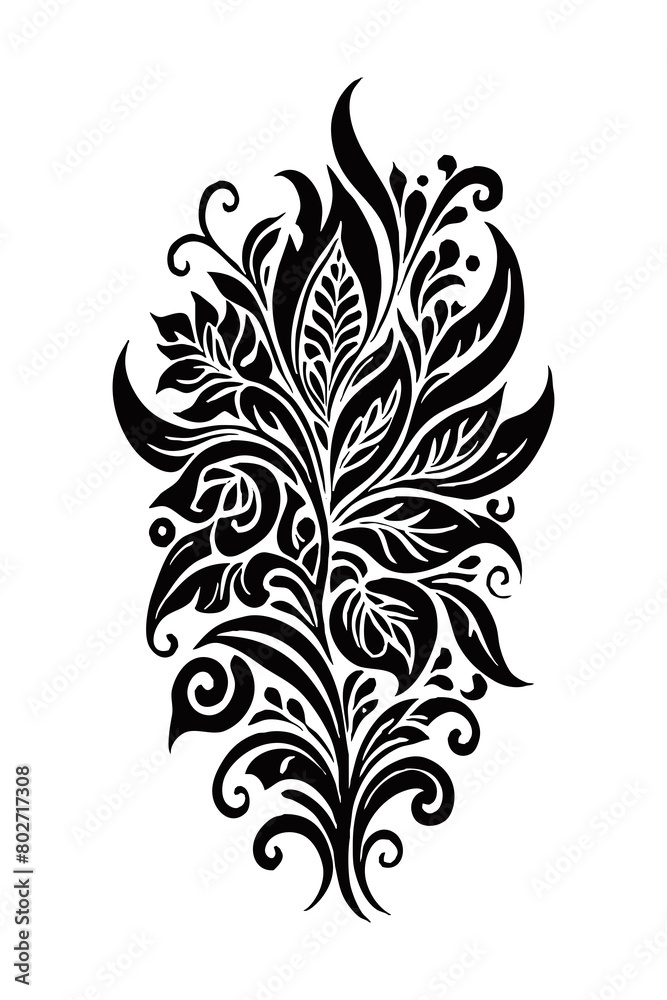 Botanical black and white pattern. For use on tattoos, posters, textiles, T-shirt printing. Generated by Ai Botanical black and white pattern. For use on tattoos, posters, textiles, T-shirt printing. Generated by Ai