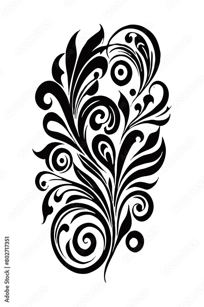 Botanical black and white pattern. For use on tattoos, posters, textiles, T-shirt printing. Generated by Ai Botanical black and white pattern. For use on tattoos, posters, textiles, T-shirt printing. Generated by Ai