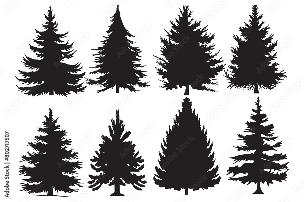 Obraz premium Christmas tree silhouette set hand drawn illustration on white background