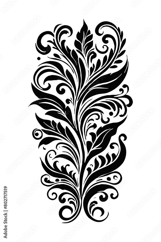 Botanical black and white pattern. For use on tattoos, posters, textiles, T-shirt printing. Generated by Ai Botanical black and white pattern. For use on tattoos, posters, textiles, T-shirt printing. Generated by Ai