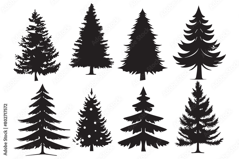 Christmas tree silhouette set hand drawn illustration on white background Christmas tree silhouette set hand drawn illustration on white background