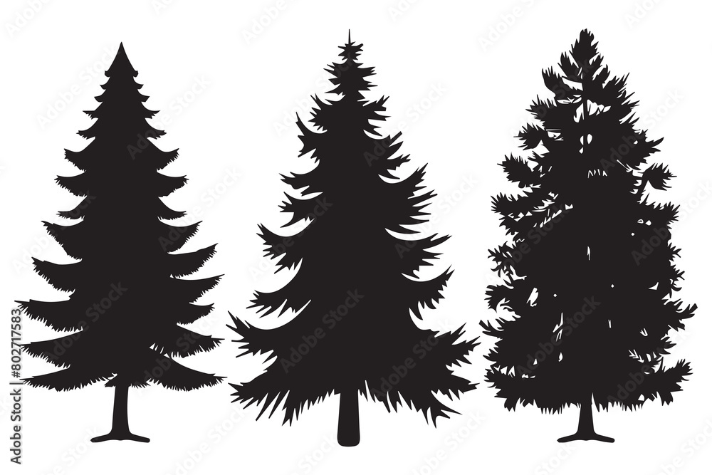 Obraz premium Christmas tree silhouette set hand drawn illustration on white background