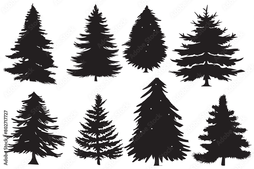 Christmas tree silhouette set hand drawn illustration on white background Christmas tree silhouette set hand drawn illustration on white background
