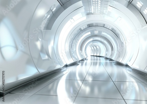 Futuristic White Circular Tunnel Interior Design with Reflective Floor