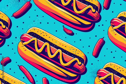 A digital illustration of retro hotdog pattern