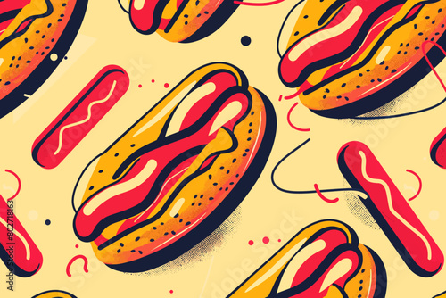 A digital illustration of retro hotdog pattern