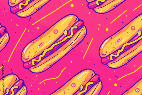 A digital illustration of retro hotdog pattern