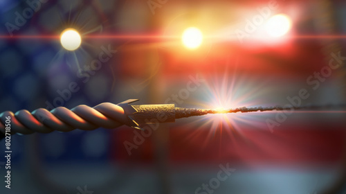broken cable with sparks against blurred background
