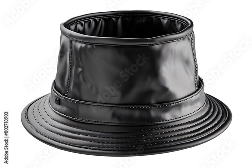 a black leather hat with a white background