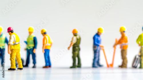 Miniature people construction workers figurines concept