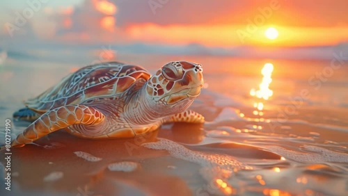 A turtle on the beach. photo