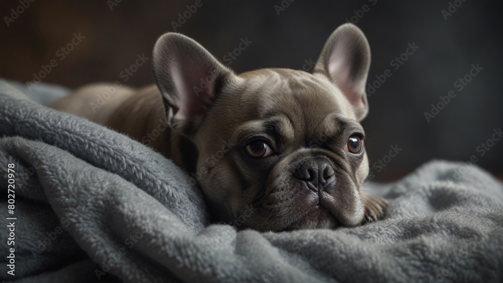 French bulldog puppy relaxing on blanket