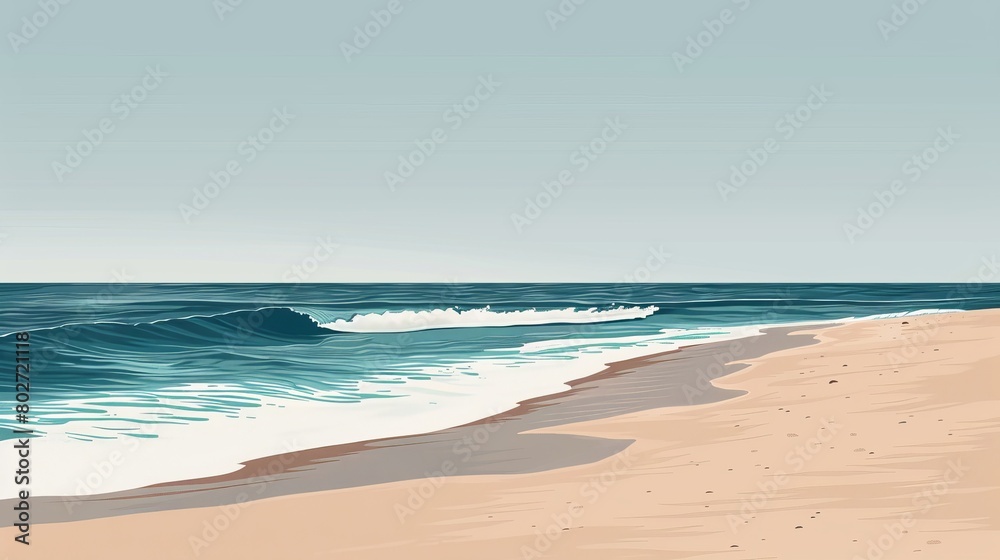 Minimalist Nature Beach: An illustration of a minimalist beach scene Minimalist Nature Beach: An illustration of a minimalist beach scene