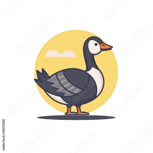 Flat Logo Of Cute Canada Goose Cartoon Vector Icon Illustration, Bird Nature Icon Concept Isolated Premium Vector
