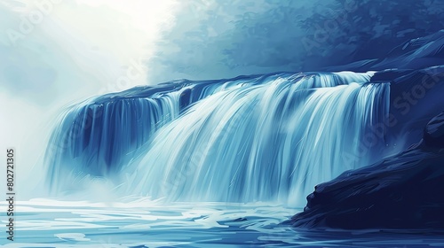 Minimalist Nature Waterfall: An illustration of a minimalist waterfall