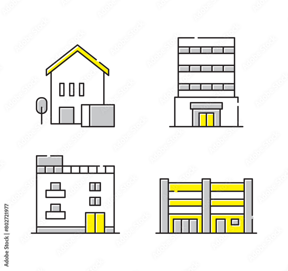 建物 ビル マンション 家 アイコン セット 建物 ビル マンション 家 アイコン セット