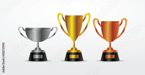 Gold silver bronze trophy cup realistic,1st, 2nd, 3rd place, first place second third, award winner winning prize symbol sign icon