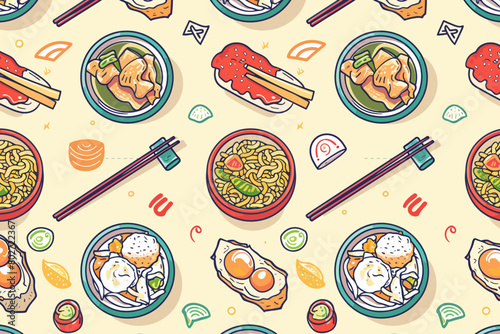 A digital illustration of retro noodle pattern