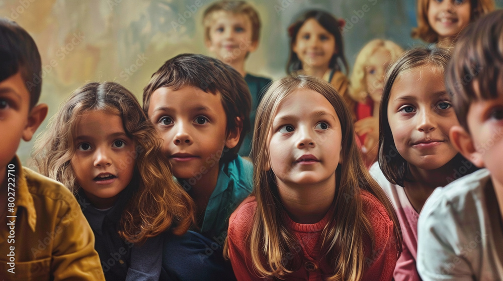 Fototapeta premium group of children listening intently