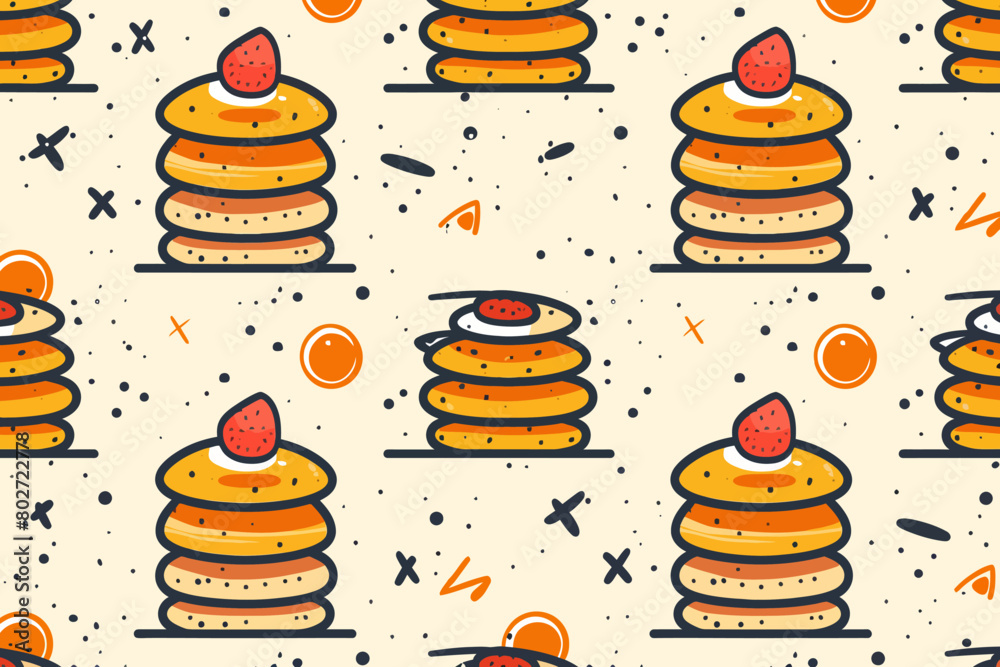 A digital illustration of retro pancakes pattern A digital illustration of retro pancakes pattern