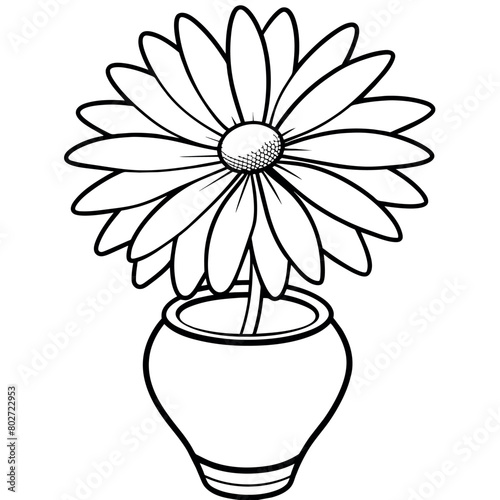 Daisy flower on the vase outline illustration coloring book page design, Daisy flower on the vase black and white line art drawing coloring book pages for children and adults
