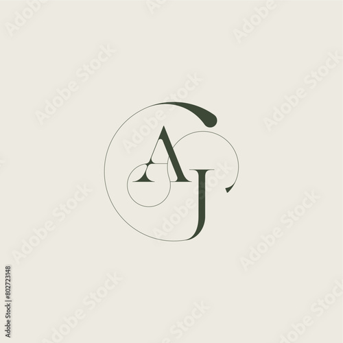 beautifull monogram initial elegant line concept AJ feminine wedding style letter