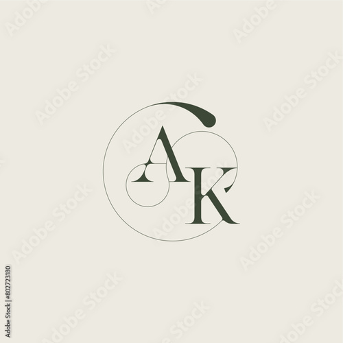 beautifull monogram initial elegant line concept AK feminine wedding style letter