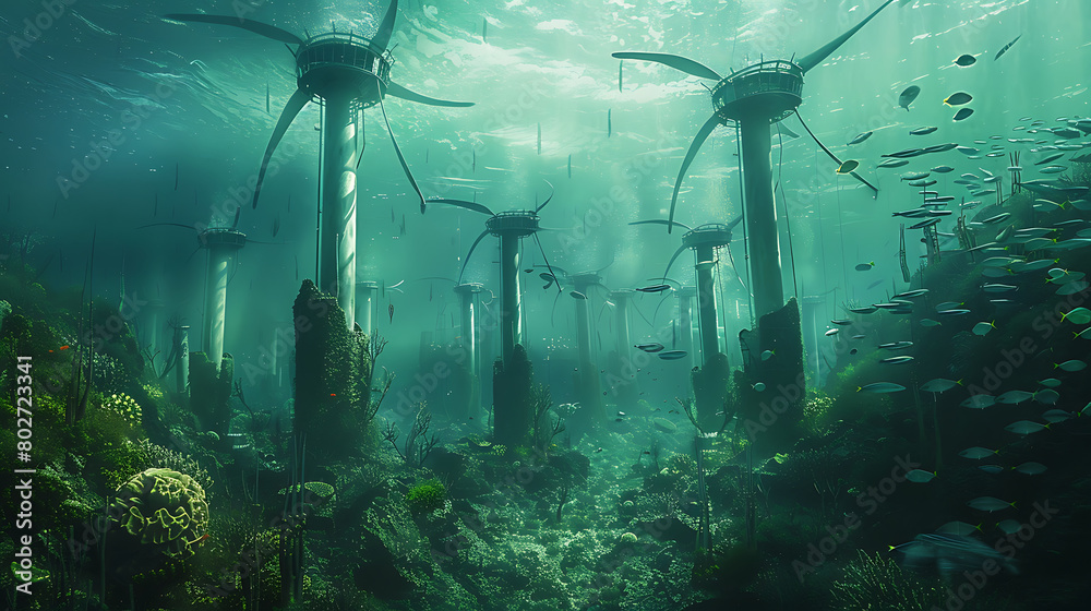 Underwater turbines generating renewable energy from ocean currents ...