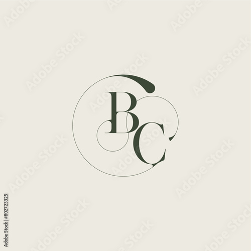 beautifull monogram initial elegant line concept BC feminine wedding style letter